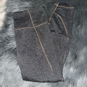 Athleta Charcoal Leggings with Tan Stitching